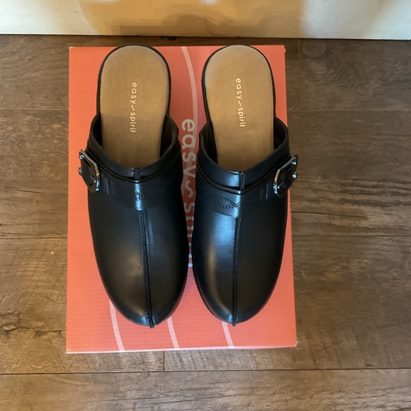 Easy Spirit Shoes - Easy Spirit Black Leather Mules with Buckle